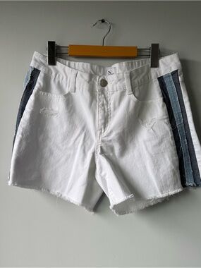 Jordache White Denim Shorts with Blue Stripe Panels